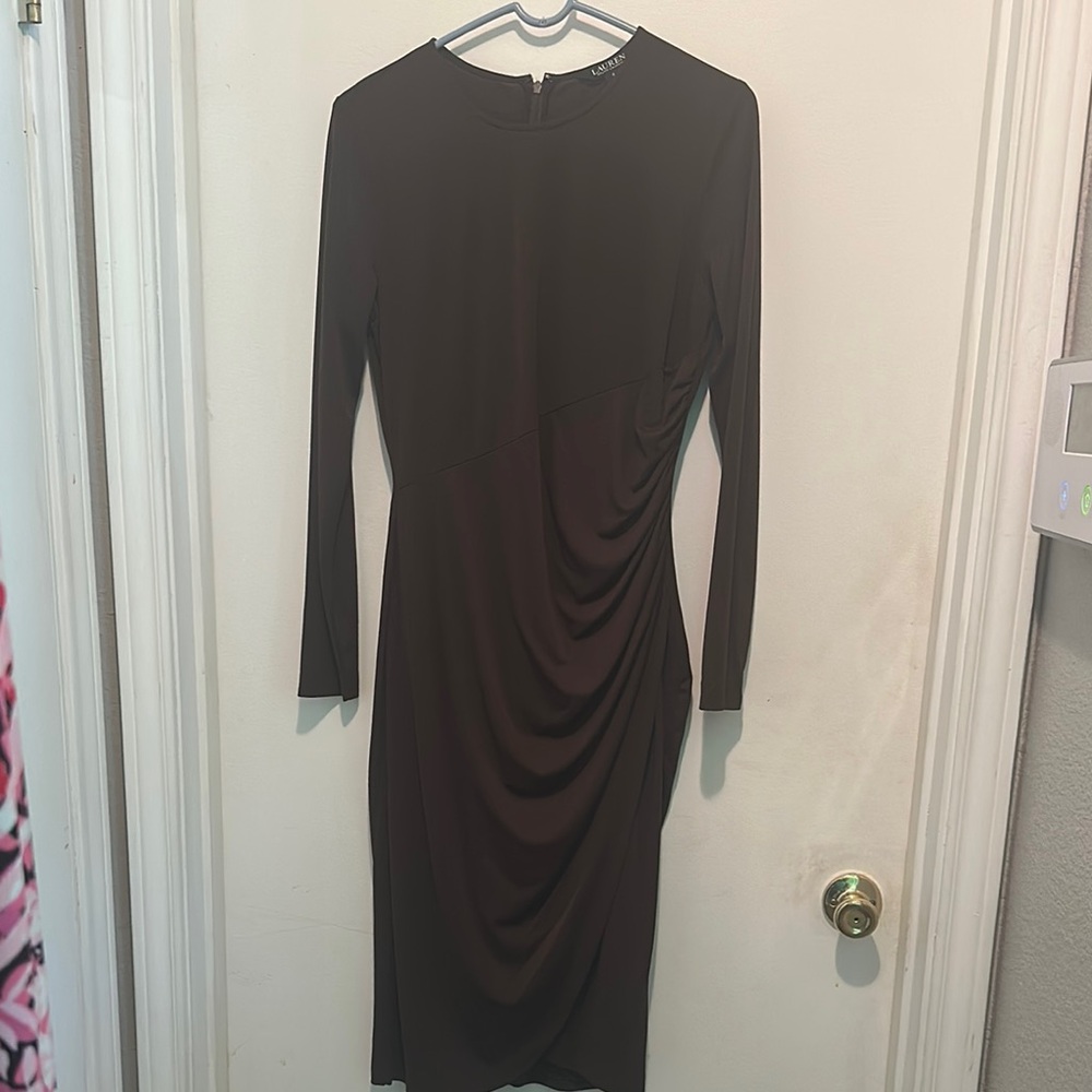 Lauren Ralph Lauren Black Long Sleeve Ruched Dress